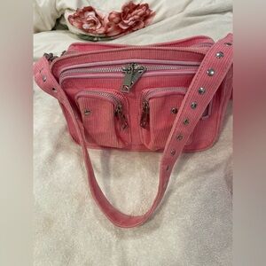 Nunoo pink Corduroy Multi-Pocket Crossbody Bag